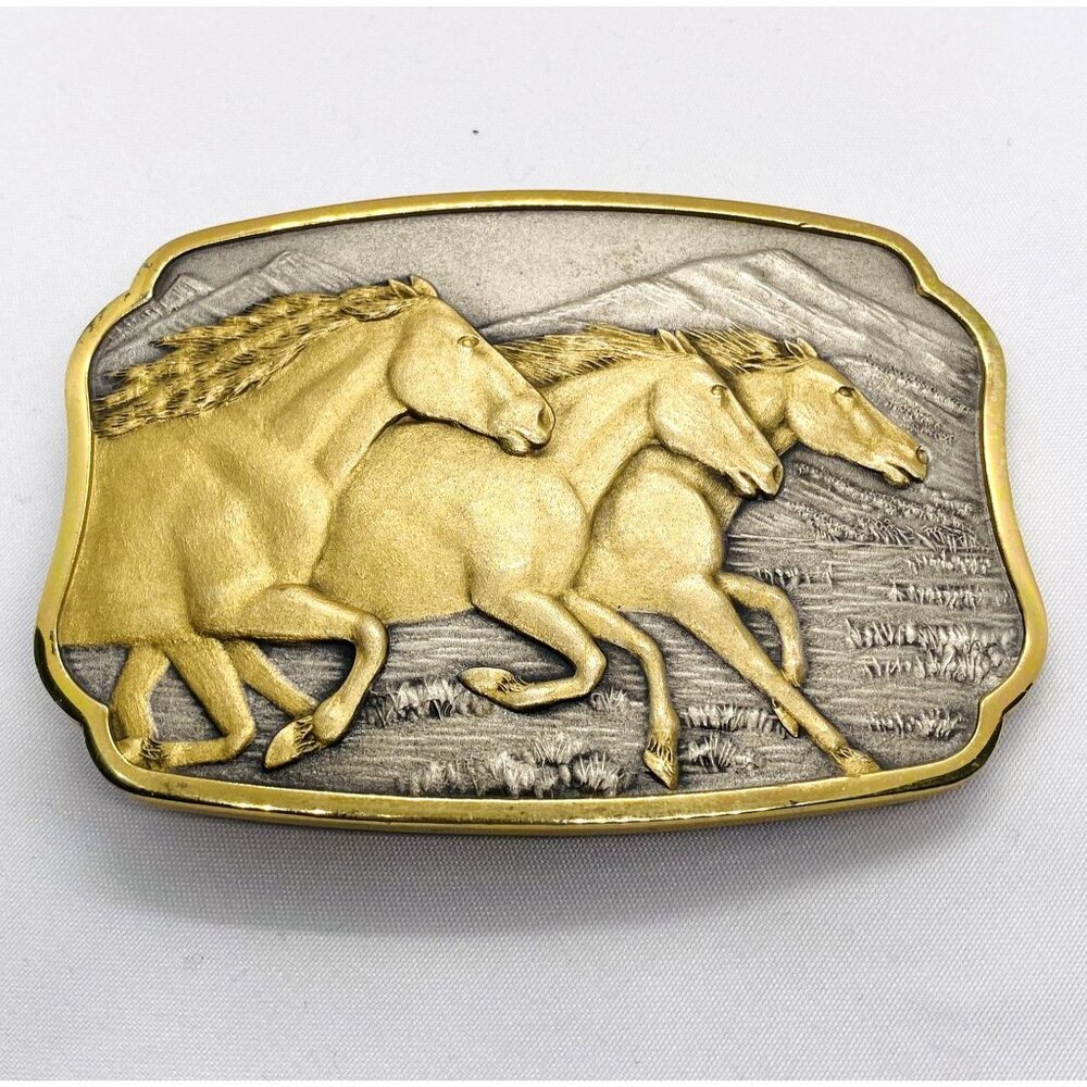 The Historic Providence Mint Belt Buckle Sterling Silver 24K Layered Mustangs